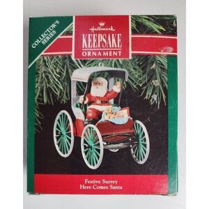 Hallmark Vintage Christmas Ornament 1990 Here Comes Santa Festive Surrey